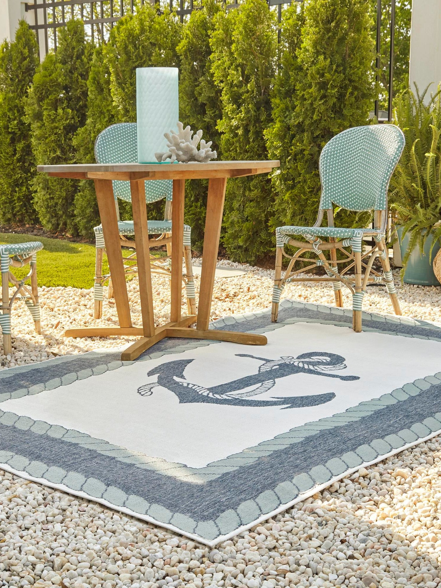 Navy Blue 9' x 12' Outdoor Coastal Rectangle Area Rug Weather Resistant for Patio, Deck, Terrace, Balcony, Porch 100% Polypropylene Coastal Decor Carpet for Sale at Rug Engine