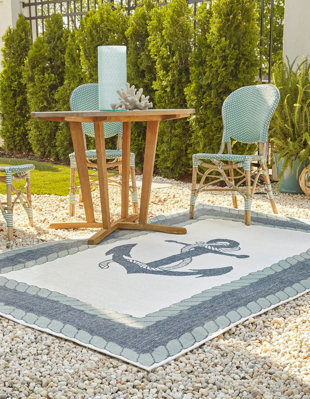 Navy Blue 9' x 12' Outdoor Coastal Rectangle Area Rug Weather Resistant for Patio, Deck, Terrace, Balcony, Porch 100% Polypropylene Coastal Decor Carpet for Sale at Rug Engine