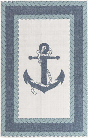 Navy Blue 5' 3 x 8' Outdoor Coastal Rectangle Rug