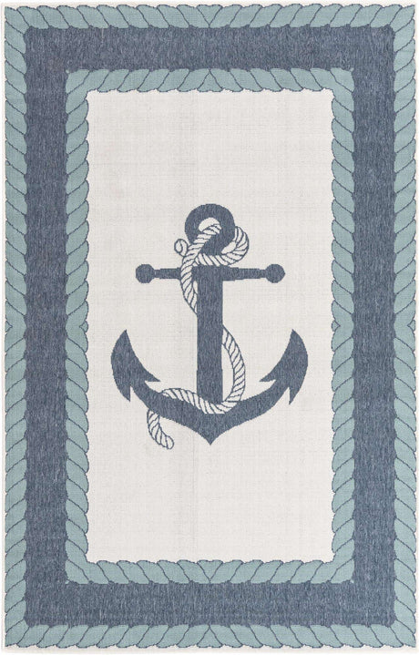 Navy Blue 5' 3 x 8' Outdoor Coastal Rectangle Rug