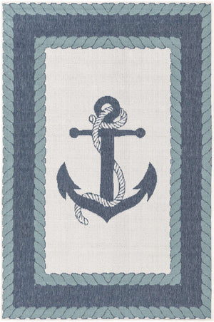 Navy Blue 4' x 6' Outdoor Coastal Rectangle Area Rug Weather Resistant for Patio, Deck, Terrace, Balcony, Porch 100% Polypropylene Coastal Decor Carpet for Sale at Rug Engine