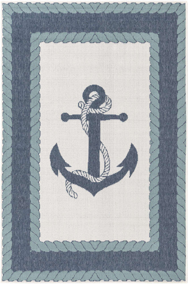 Navy Blue 4' x 6' Outdoor Coastal Rectangle Area Rug Weather Resistant for Patio, Deck, Terrace, Balcony, Porch 100% Polypropylene Coastal Decor Carpet for Sale at Rug Engine