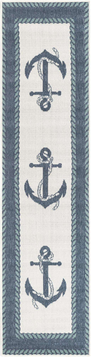 Navy Blue 2' x 8' Outdoor Coastal Runner Area Rug Weather Resistant for Patio, Deck, Terrace, Balcony, Porch 100% Polypropylene Coastal Decor Carpet for Sale at Rug Engine