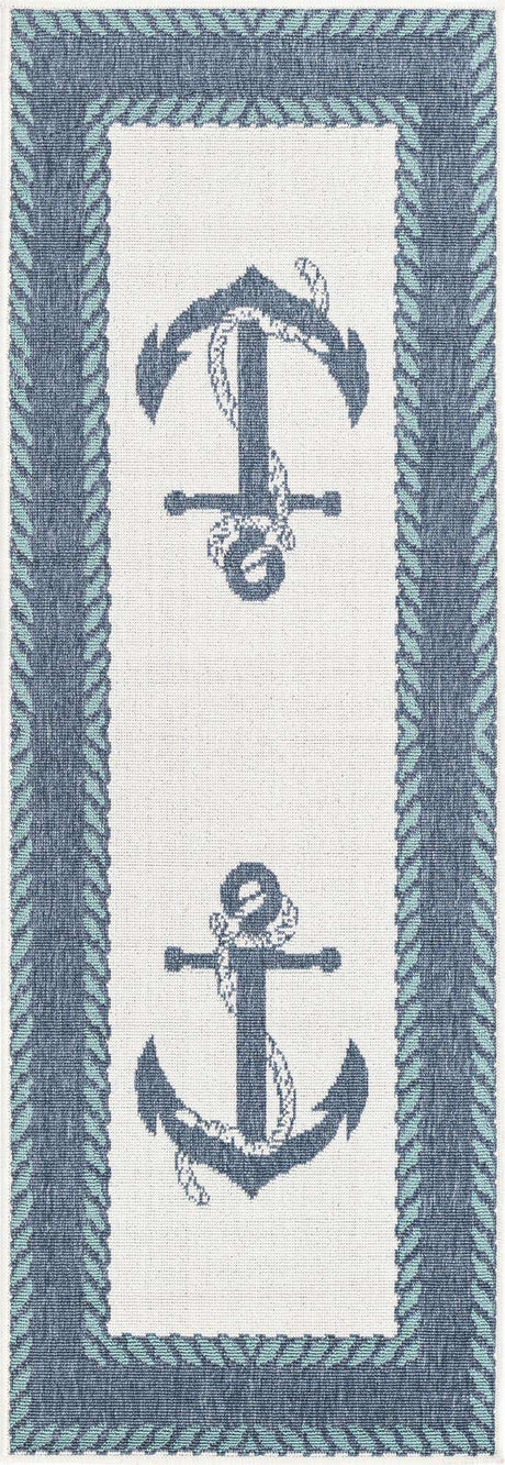 Navy Blue 2' x 6' Outdoor Coastal Runner Rug