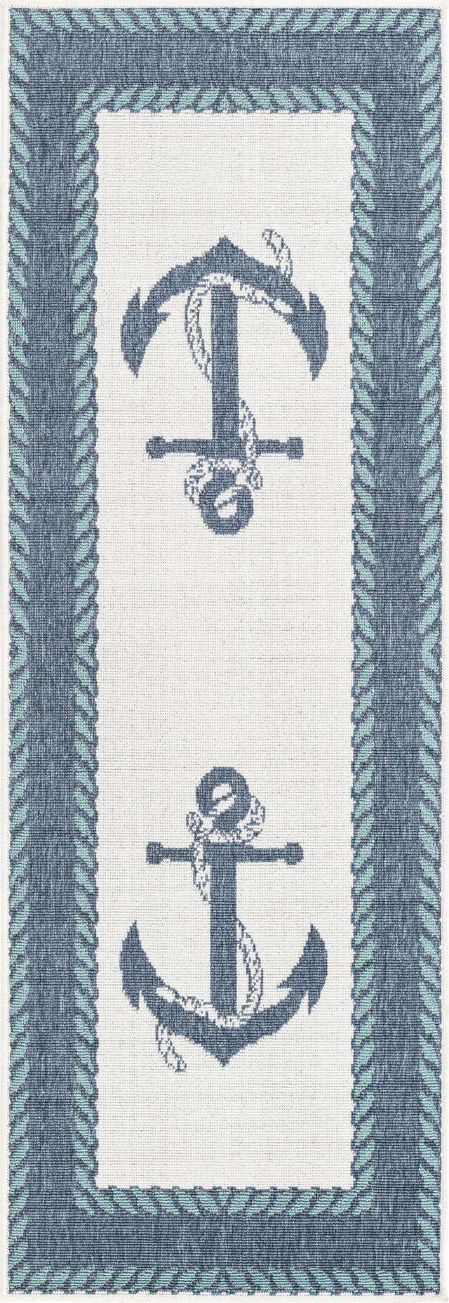 Navy Blue 2' x 6' Outdoor Coastal Runner Rug
