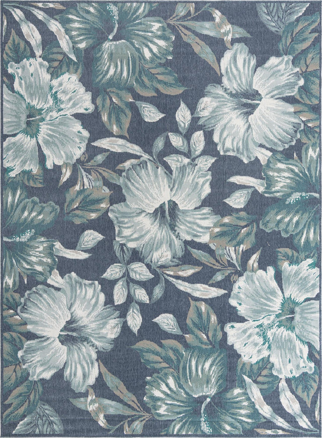 Blue 9' x 12' Outdoor Coastal Rectangle Area Rug Weather Resistant for Patio, Deck, Terrace, Balcony, Porch 100% Polypropylene Coastal Decor Carpet for Sale at Rug Engine