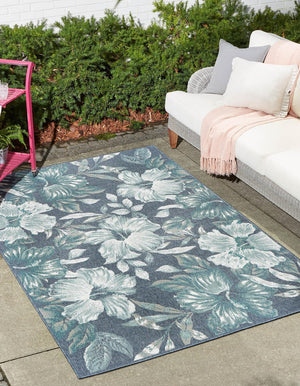 Blue 9' x 12' Outdoor Coastal Rectangle Area Rug Weather Resistant for Patio, Deck, Terrace, Balcony, Porch 100% Polypropylene Coastal Decor Carpet for Sale at Rug Engine
