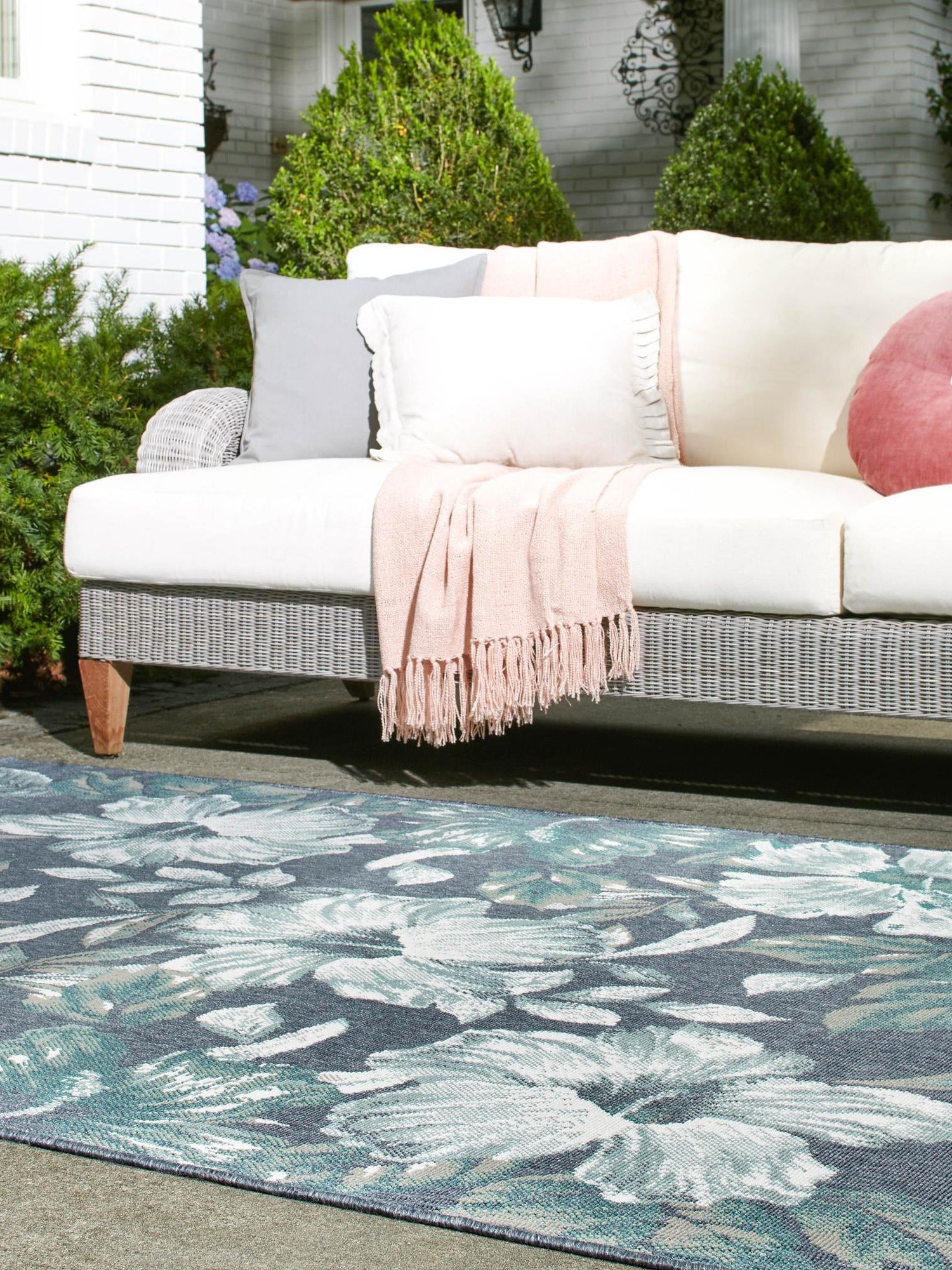 Blue 9' x 12' Outdoor Coastal Rectangle Area Rug Weather Resistant for Patio, Deck, Terrace, Balcony, Porch 100% Polypropylene Coastal Decor Carpet for Sale at Rug Engine