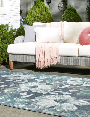 Blue 9' x 12' Outdoor Coastal Rectangle Area Rug Weather Resistant for Patio, Deck, Terrace, Balcony, Porch 100% Polypropylene Coastal Decor Carpet for Sale at Rug Engine