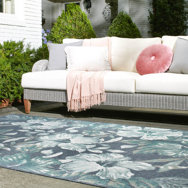 Blue 9' x 12' Outdoor Coastal Rectangle Area Rug Weather Resistant for Patio, Deck, Terrace, Balcony, Porch 100% Polypropylene Coastal Decor Carpet for Sale at Rug Engine