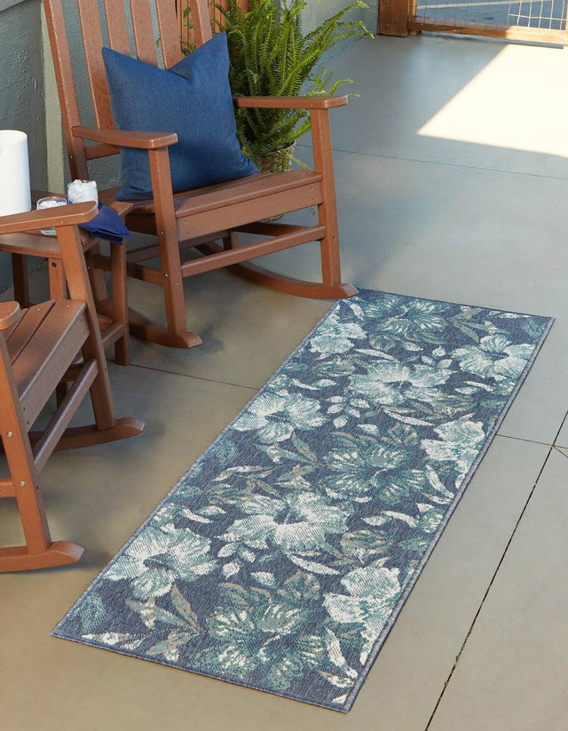 Blue 2' x 8' Outdoor Coastal Runner Area Rug Weather Resistant for Patio, Deck, Terrace, Balcony, Porch 100% Polypropylene Coastal Decor Carpet for Sale at Rug Engine