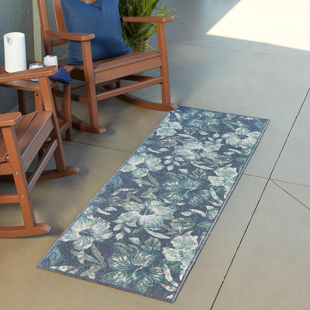 Blue 2' x 8' Outdoor Coastal Runner Area Rug Weather Resistant for Patio, Deck, Terrace, Balcony, Porch 100% Polypropylene Coastal Decor Carpet for Sale at Rug Engine