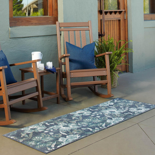 Blue 2' x 8' Outdoor Coastal Runner Area Rug Weather Resistant for Patio, Deck, Terrace, Balcony, Porch 100% Polypropylene Coastal Decor Carpet for Sale at Rug Engine