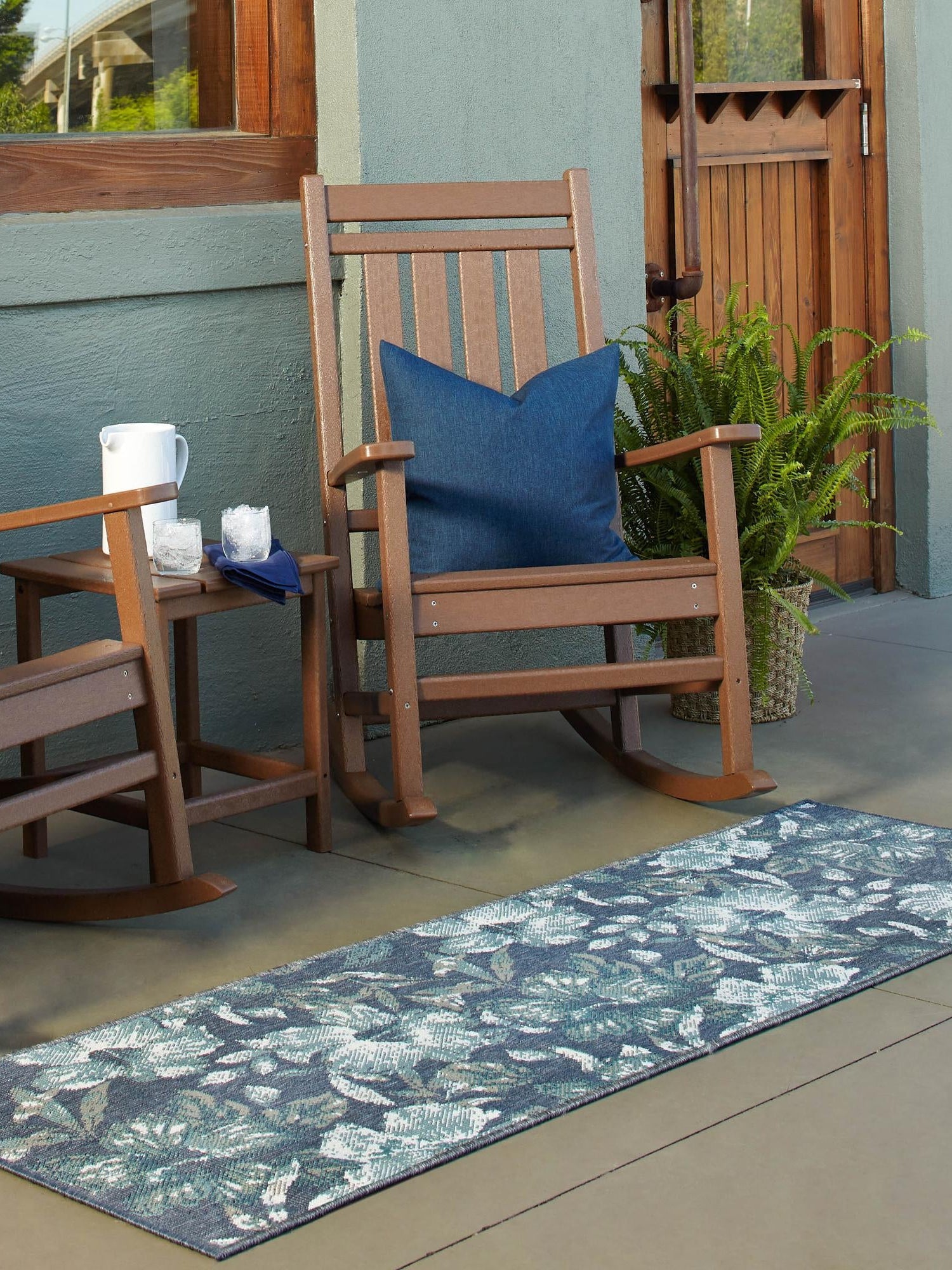 Blue 2' x 6' Outdoor Coastal Runner Area Rug Weather Resistant for Patio, Deck, Terrace, Balcony, Porch 100% Polypropylene Coastal Decor Carpet for Sale at Rug Engine