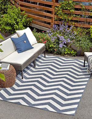 Navy Blue 9' x 12' Outdoor Coastal Rectangle Area Rug Weather Resistant for Patio, Deck, Terrace, Balcony, Porch 100% Polypropylene Coastal Decor Carpet for Sale at Rug Engine