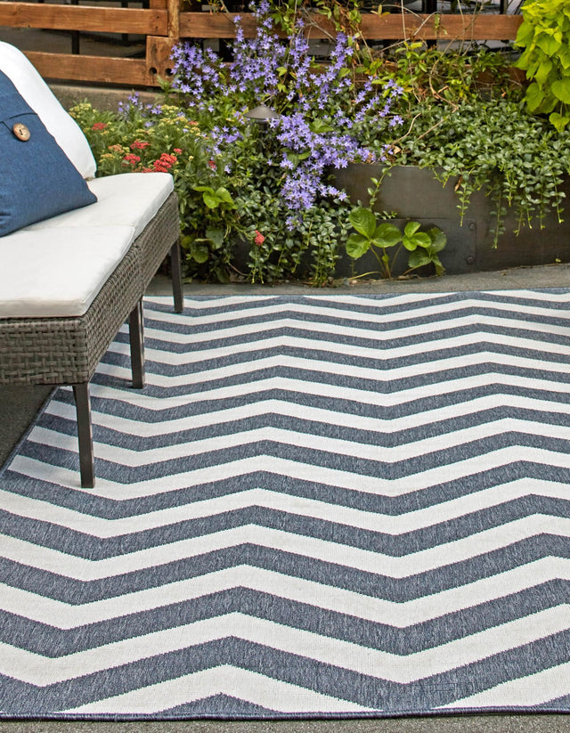 Navy Blue 4' x 6' Outdoor Coastal Rectangle Area Rug Weather Resistant for Patio, Deck, Terrace, Balcony, Porch 100% Polypropylene Coastal Decor Carpet for Sale at Rug Engine