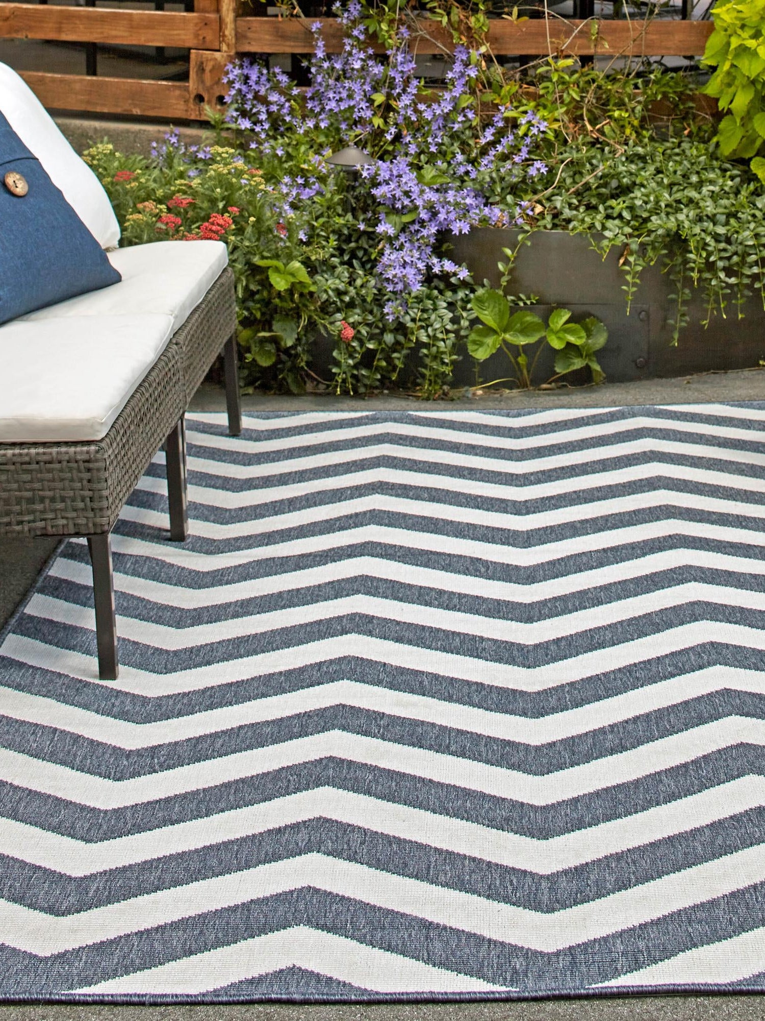 Navy Blue 7' 10 x 10' Outdoor Coastal Rectangle Area Rug Weather Resistant for Patio, Deck, Terrace, Balcony, Porch 100% Polypropylene Coastal Decor Carpet for Sale at Rug Engine