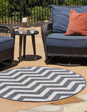 Navy Blue 7' x 7' Outdoor Coastal Round Area Rug Weather Resistant for Patio, Deck, Terrace, Balcony, Porch 100% Polypropylene Coastal Decor Carpet for Sale at Rug Engine