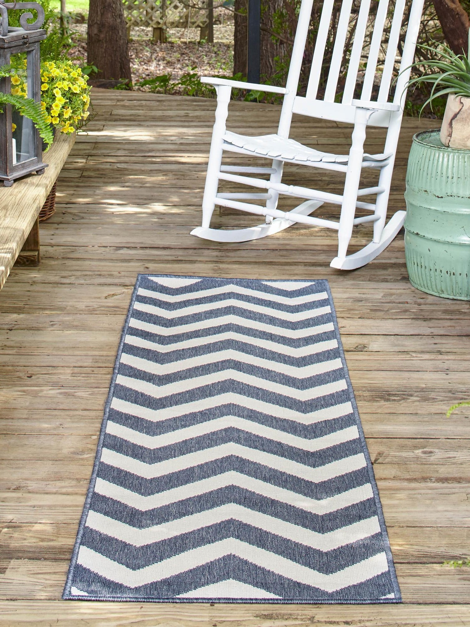 Navy Blue 2' x 8' Outdoor Coastal Runner Area Rug Weather Resistant for Patio, Deck, Terrace, Balcony, Porch 100% Polypropylene Coastal Decor Carpet for Sale at Rug Engine
