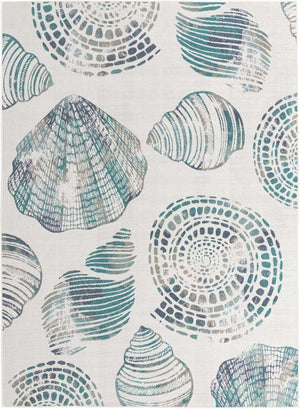Ivory 9' x 12' Outdoor Coastal Rectangle Area Rug Weather Resistant for Patio, Deck, Terrace, Balcony, Porch 100% Polypropylene Coastal Decor Carpet for Sale at Rug Engine