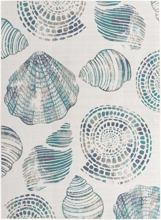 Ivory 9' x 12' Outdoor Coastal Rectangle Area Rug Weather Resistant for Patio, Deck, Terrace, Balcony, Porch 100% Polypropylene Coastal Decor Carpet for Sale at Rug Engine