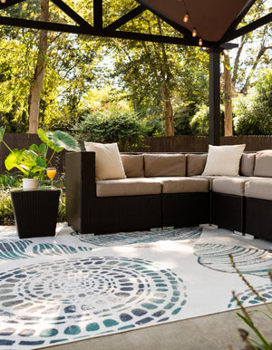 Ivory 4' x 6' Outdoor Coastal Rectangle Area Rug Weather Resistant for Patio, Deck, Terrace, Balcony, Porch 100% Polypropylene Coastal Decor Carpet for Sale at Rug Engine