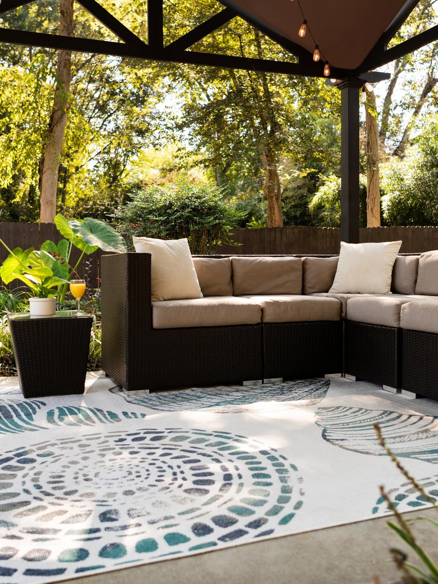 Ivory 7' 10 x 10' Outdoor Coastal Rectangle Area Rug Weather Resistant for Patio, Deck, Terrace, Balcony, Porch 100% Polypropylene Coastal Decor Carpet for Sale at Rug Engine