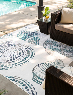 Ivory 4' x 6' Outdoor Coastal Rectangle Area Rug Weather Resistant for Patio, Deck, Terrace, Balcony, Porch 100% Polypropylene Coastal Decor Carpet for Sale at Rug Engine