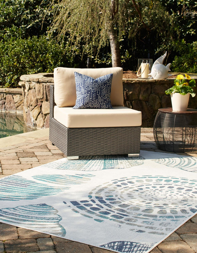 Ivory 9' x 12' Outdoor Coastal Rectangle Area Rug Weather Resistant for Patio, Deck, Terrace, Balcony, Porch 100% Polypropylene Coastal Decor Carpet for Sale at Rug Engine