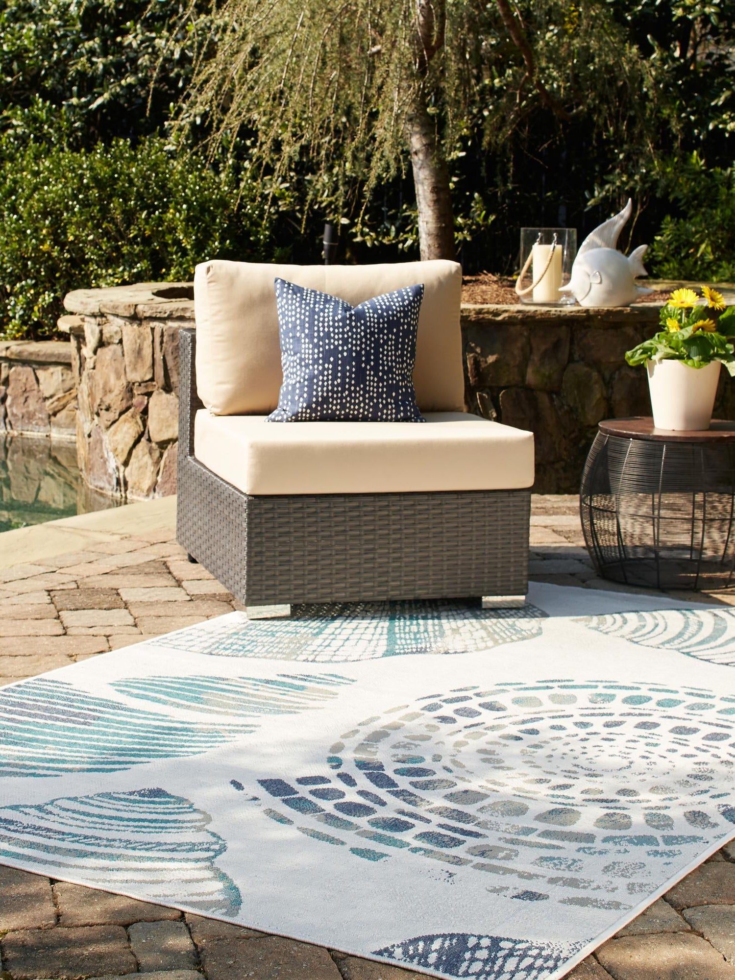 Ivory 6' 1 x 9' Outdoor Coastal Rectangle Area Rug Weather Resistant for Patio, Deck, Terrace, Balcony, Porch 100% Polypropylene Coastal Decor Carpet for Sale at Rug Engine