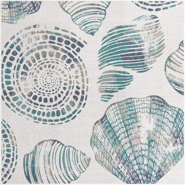Ivory 7' 10 x 7' 10 Outdoor Coastal Square Area Rug Weather Resistant for Patio, Deck, Terrace, Balcony, Porch 100% Polypropylene Coastal Decor Carpet for Sale at Rug Engine