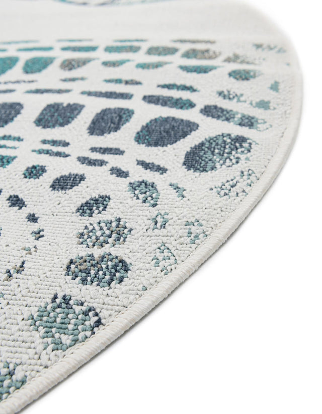 Ivory 4' x 4' Outdoor Coastal Round Area Rug Weather Resistant for Patio, Deck, Terrace, Balcony, Porch 100% Polypropylene Coastal Decor Carpet for Sale at Rug Engine