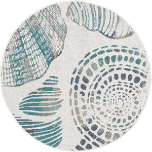 Ivory 4' x 4' Outdoor Coastal Round Area Rug Weather Resistant for Patio, Deck, Terrace, Balcony, Porch 100% Polypropylene Coastal Decor Carpet for Sale at Rug Engine
