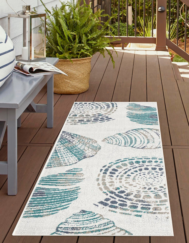 Ivory 2' x 5' 1 Outdoor Coastal Runner Area Rug Weather Resistant for Patio, Deck, Terrace, Balcony, Porch 100% Polypropylene Coastal Decor Carpet for Sale at Rug Engine