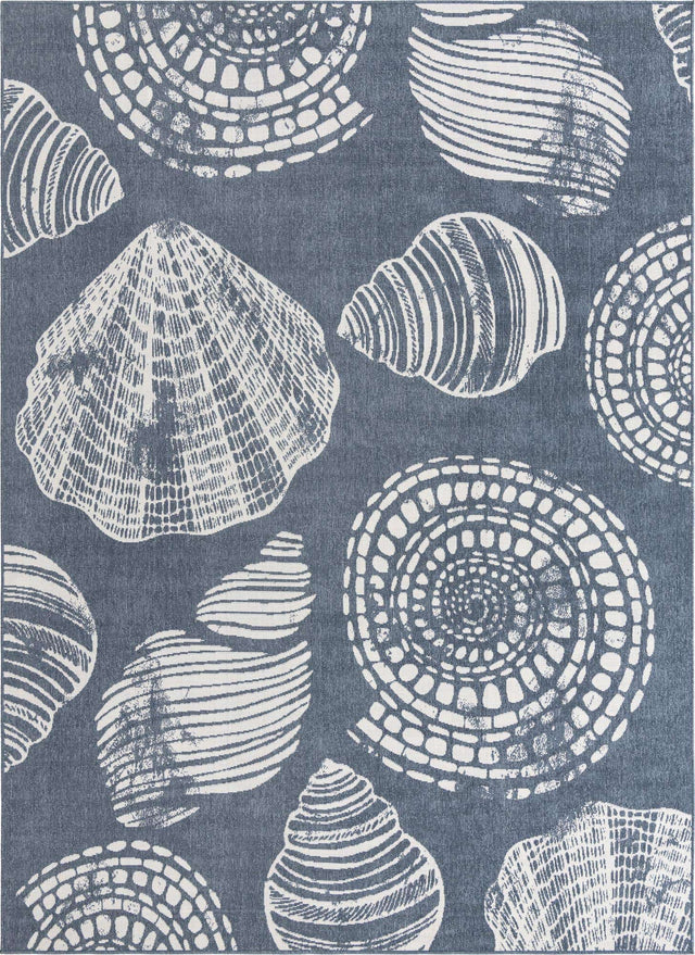 Navy Blue 9' x 12' Outdoor Coastal Rectangle Area Rug Weather Resistant for Patio, Deck, Terrace, Balcony, Porch 100% Polypropylene Coastal Decor Carpet for Sale at Rug Engine