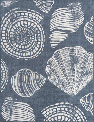 Navy Blue 7' 10 x 10' Outdoor Coastal Rectangle Area Rug Weather Resistant for Patio, Deck, Terrace, Balcony, Porch 100% Polypropylene Coastal Decor Carpet for Sale at Rug Engine
