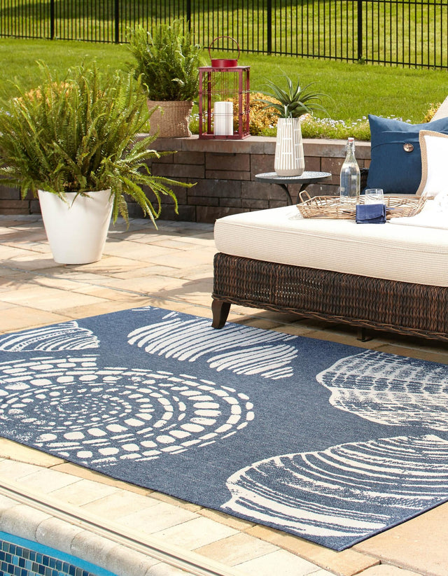 Navy Blue 5' 3 x 8' Outdoor Coastal Rectangle Area Rug Weather Resistant for Patio, Deck, Terrace, Balcony, Porch 100% Polypropylene Coastal Decor Carpet for Sale at Rug Engine