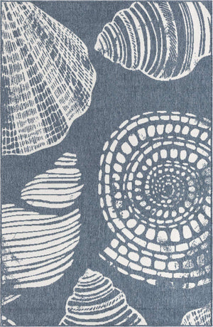 Navy Blue 5' 3 x 8' Outdoor Coastal Rectangle Area Rug Weather Resistant for Patio, Deck, Terrace, Balcony, Porch 100% Polypropylene Coastal Decor Carpet for Sale at Rug Engine