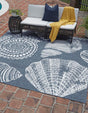 Navy Blue 7' 10 x 7' 10 Outdoor Coastal Square Area Rug Weather Resistant for Patio, Deck, Terrace, Balcony, Porch 100% Polypropylene Coastal Decor Carpet for Sale at Rug Engine