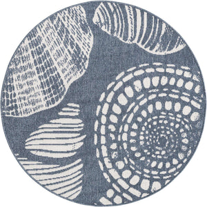 Navy Blue 4' x 4' Outdoor Coastal Round Area Rug Weather Resistant for Patio, Deck, Terrace, Balcony, Porch 100% Polypropylene Coastal Decor Carpet for Sale at Rug Engine