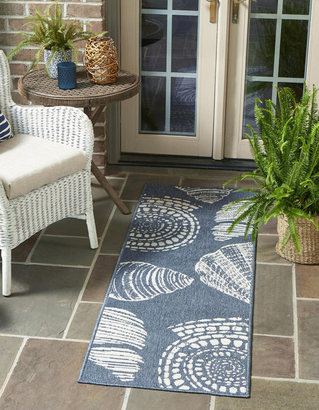 Navy Blue 2' x 8' Outdoor Coastal Runner Area Rug Weather Resistant for Patio, Deck, Terrace, Balcony, Porch 100% Polypropylene Coastal Decor Carpet for Sale at Rug Engine