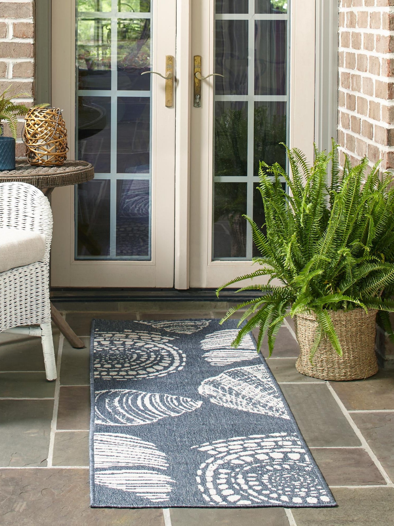 Navy Blue 2' x 8' Outdoor Coastal Runner Area Rug Weather Resistant for Patio, Deck, Terrace, Balcony, Porch 100% Polypropylene Coastal Decor Carpet for Sale at Rug Engine