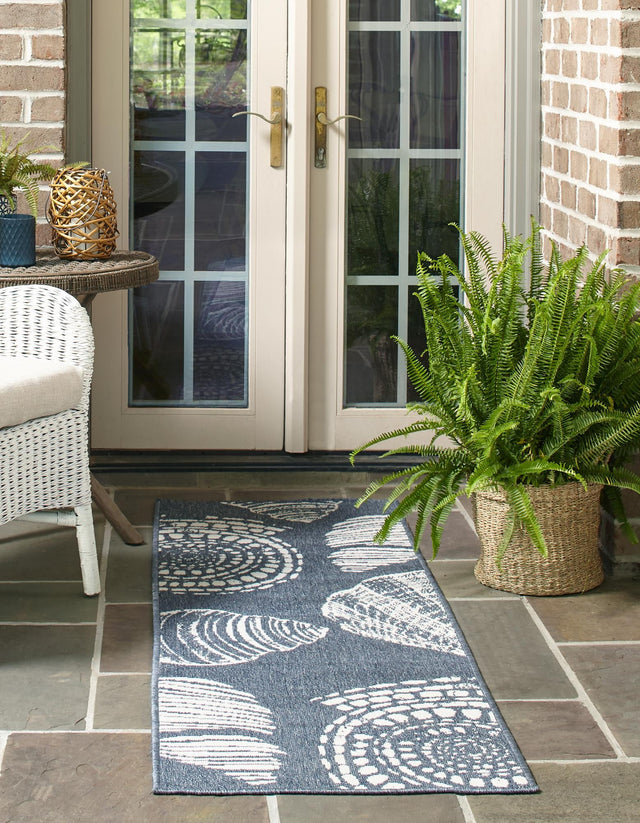 Navy Blue 2' x 8' Outdoor Coastal Runner Area Rug Weather Resistant for Patio, Deck, Terrace, Balcony, Porch 100% Polypropylene Coastal Decor Carpet for Sale at Rug Engine