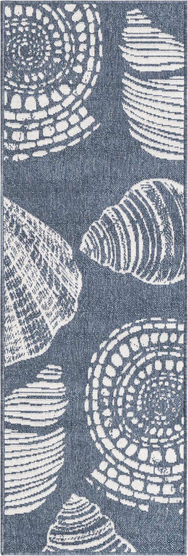 Navy Blue 2' x 6' Outdoor Coastal Runner Area Rug Weather Resistant for Patio, Deck, Terrace, Balcony, Porch 100% Polypropylene Coastal Decor Carpet for Sale at Rug Engine