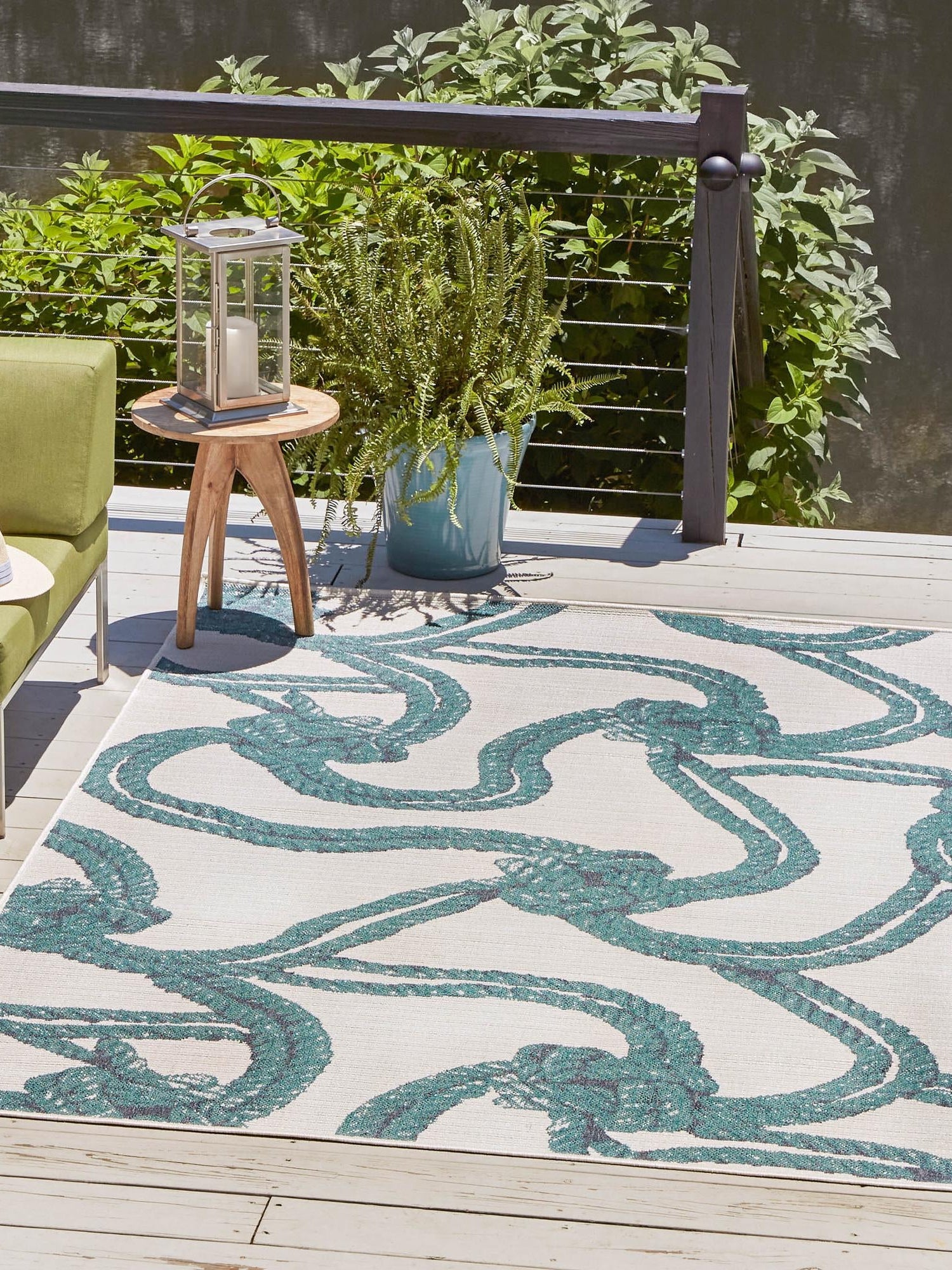 Ivory 7' 10 x 10' Outdoor Coastal Rectangle Area Rug Weather Resistant for Patio, Deck, Terrace, Balcony, Porch 100% Polypropylene Coastal Decor Carpet for Sale at Rug Engine