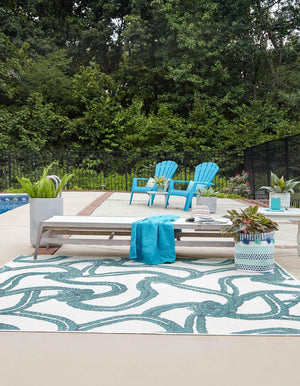 Ivory 7' 10 x 7' 10 Outdoor Coastal Square Area Rug Weather Resistant for Patio, Deck, Terrace, Balcony, Porch 100% Polypropylene Coastal Decor Carpet for Sale at Rug Engine