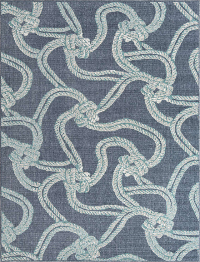 Navy Blue 7' 10 x 10' Outdoor Coastal Rectangle Area Rug Weather Resistant for Patio, Deck, Terrace, Balcony, Porch 100% Polypropylene Coastal Decor Carpet for Sale at Rug Engine