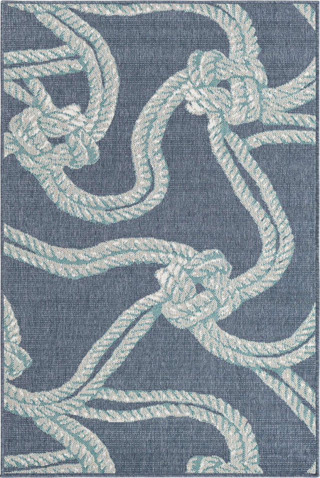 Navy Blue 4' x 6' Outdoor Coastal Rectangle Area Rug Weather Resistant for Patio, Deck, Terrace, Balcony, Porch 100% Polypropylene Coastal Decor Carpet for Sale at Rug Engine
