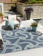 Navy Blue 7' 10 x 7' 10 Outdoor Coastal Square Area Rug Weather Resistant for Patio, Deck, Terrace, Balcony, Porch 100% Polypropylene Coastal Decor Carpet for Sale at Rug Engine