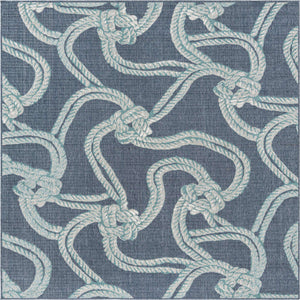 Navy Blue 7' 10 x 7' 10 Outdoor Coastal Square Area Rug Weather Resistant for Patio, Deck, Terrace, Balcony, Porch 100% Polypropylene Coastal Decor Carpet for Sale at Rug Engine